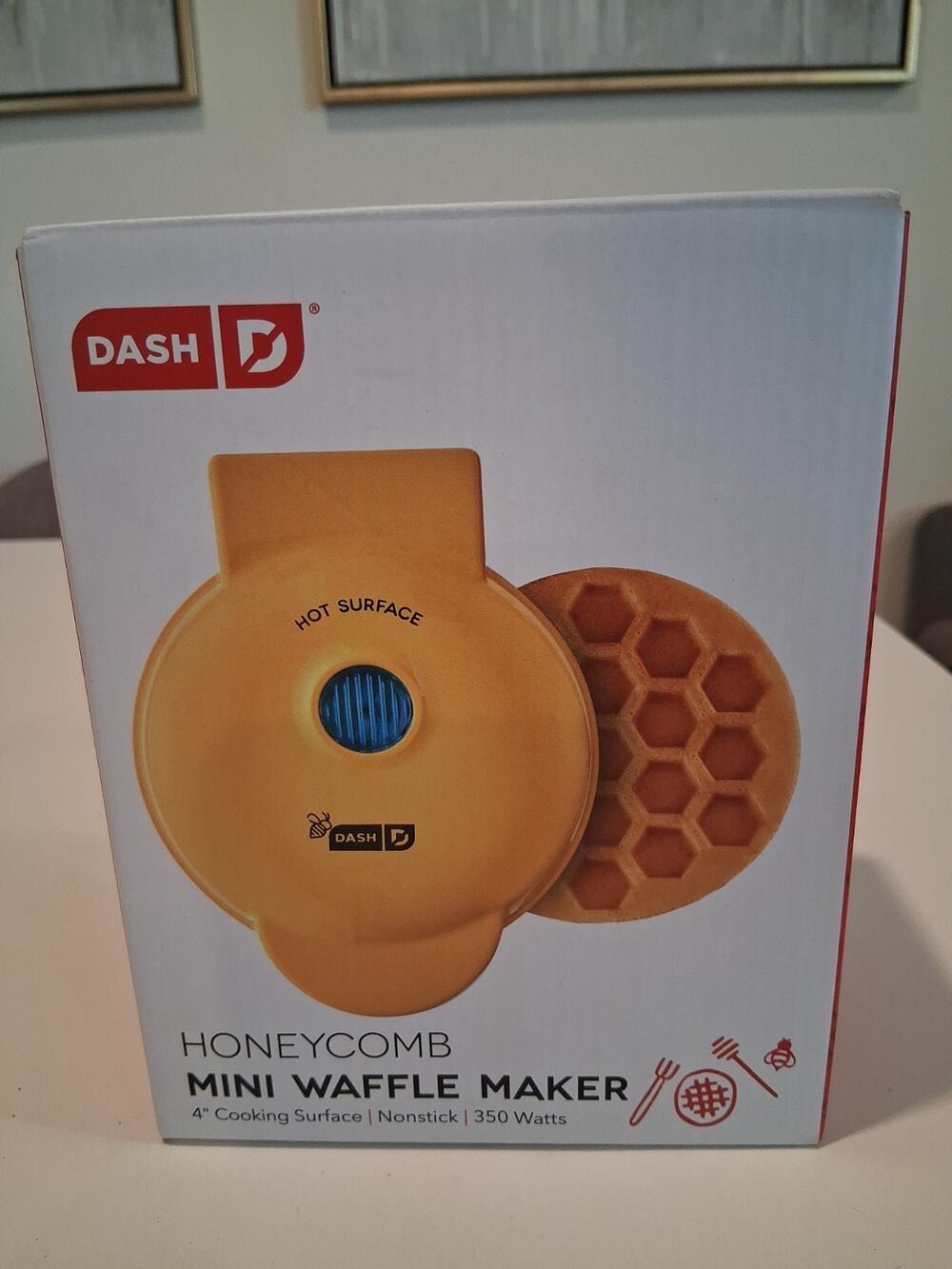 Dash Honeycomb Mini Waffle Maker 4" Yellow Electric Non-Stick NIB Brand New